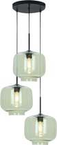 Olucia Anniek - Retro Hanglamp - 3L - Glas/Metaal - Groen;Zwart - Rond - 45 cm