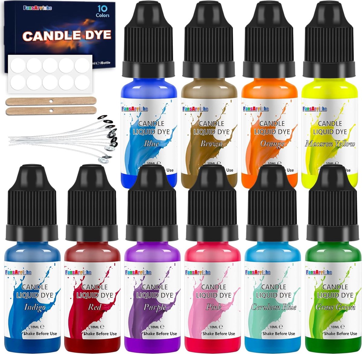 Kleurenpracht voor Kaarsen - Set van 10 Vloeibare Kleurstoffen voor Creatieve Kaarsenmakers - Krachtige Verf voor Soja- en Paraffinewas - 10 ml per Kleur