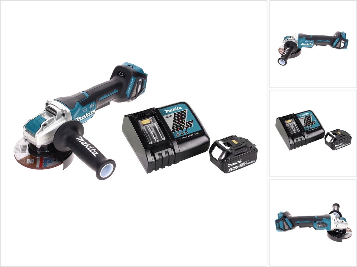Makita DGA 519 RF1 accu haakse slijper 18 V 125 mm Brushless X-Lock + 1x oplaadbare accu 3.0 Ah + lader