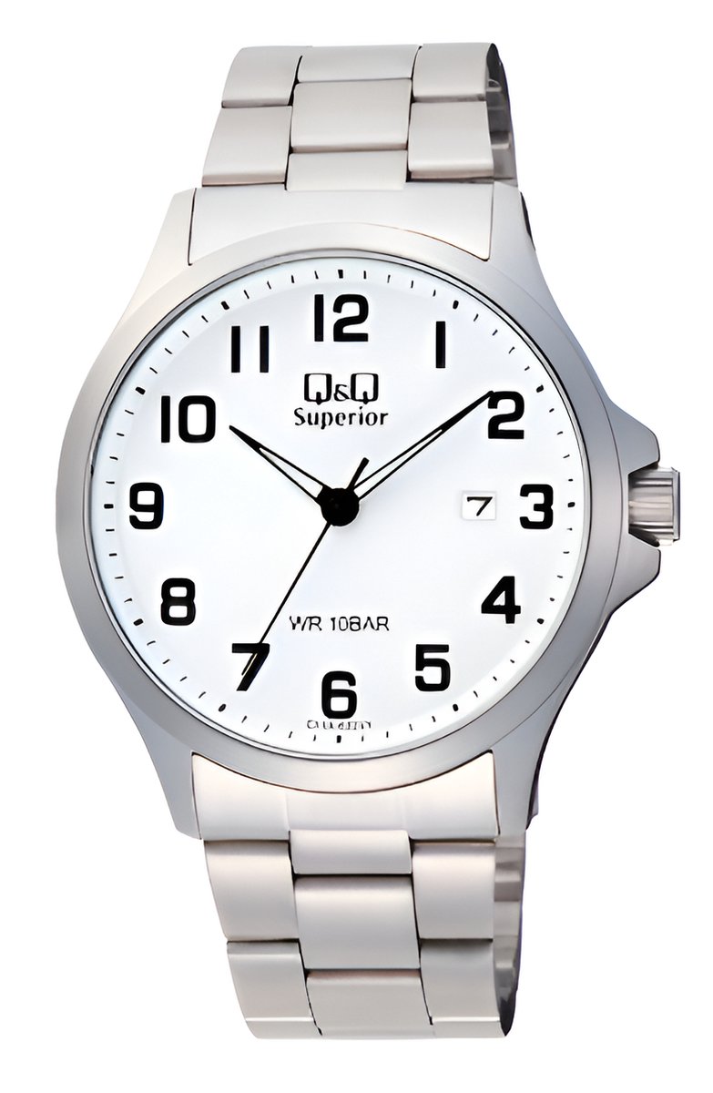 QQ C51A-002VY-Superior- Horloge - Analoog - Heren - Stalen band - Rond - Metaal - Cijfers - Zilverkleurig - Wit-Datum