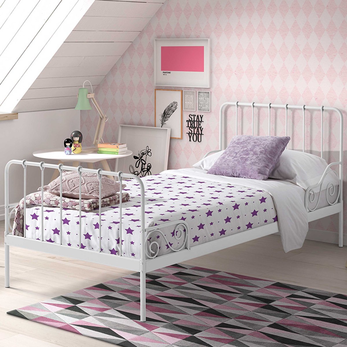 Vipack Alice Metalen Bedframe met Lattenbodem - Kinderbed - 90x200 cm - Wit