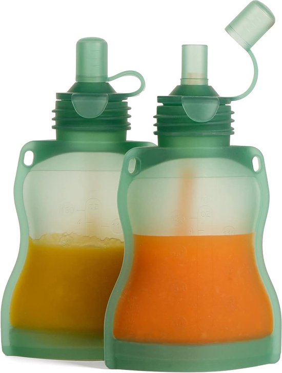 Siliconen knijpzak - Herbruikbare knijpzak voor babyvoeding, hervulbare zak voor zacht voedsel voor babypuree. — afbeelding 2