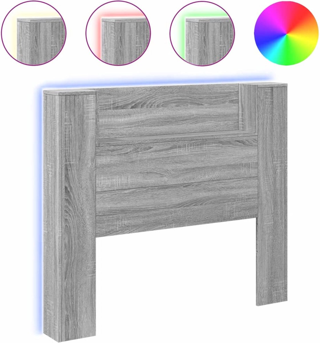 VidaXL Armoire Tête De Lit Avec LED, Tête De Lit Avec Led Tete De Lit Avec Compartiment Meuble De Rangement Chambre A Coucher Accessoire De Lit Sonoma Gris 180x17x102 Cm