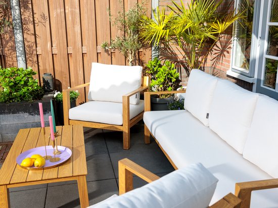 AXI Orla Canapé de jardin 4 pièces Aspect bois/beige - 2 Fauteuils de jardin et 1 canapé avec table - Structure en aluminium thermolaqué - 5 Personnes
