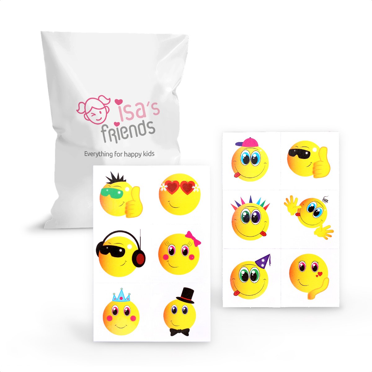 Isa's Friends® - Tattoo's kinderen 36 stuks - Uitdeelcadeau Smileys - Traktatie - Tijdelijke tattoo - Plak tattoo's — afbeelding 5