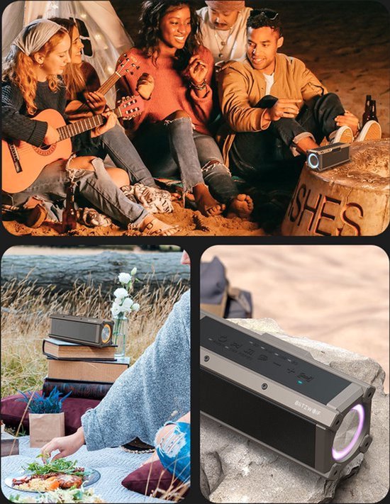 BX48 Enceinte Bluetooth Portable De 80W | Boombox Sans Fil Ave Lumieres Rgb Resiste A Leau Ipx5 Autonomie De 4 5 Heures Compatible Aux Usb