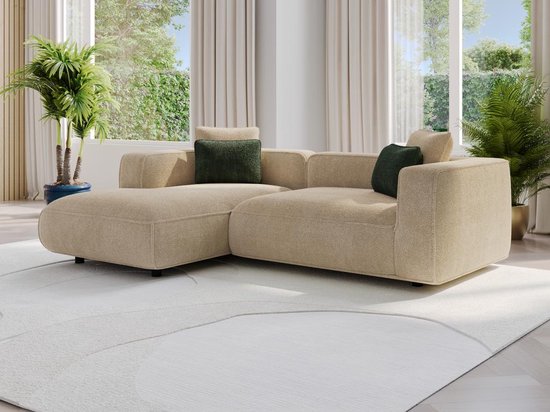 Foto: Hoekbank met hoek links van beige velours met textuur talmine l 257 cm x h 70 cm x d 166 cm