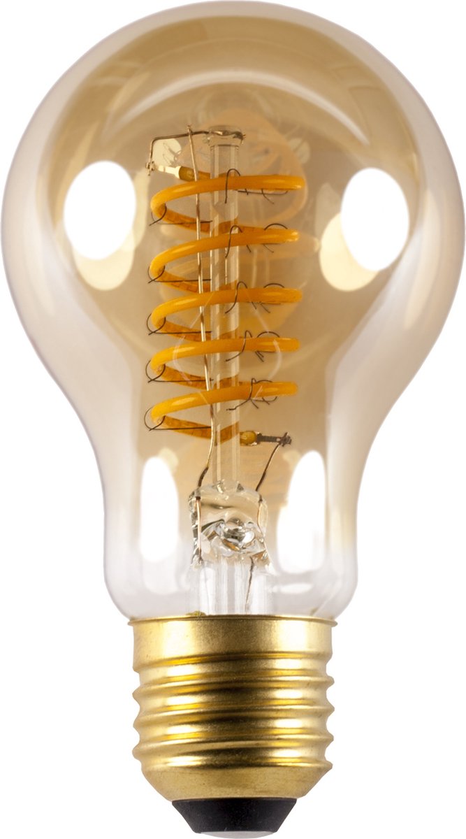Spiral A55 LED lamp, E27 fitting, amber glas met zichtbaar spiraalfilament, 5W, 2200K warm wit, dimbaar, 400 lumen, RA>80
