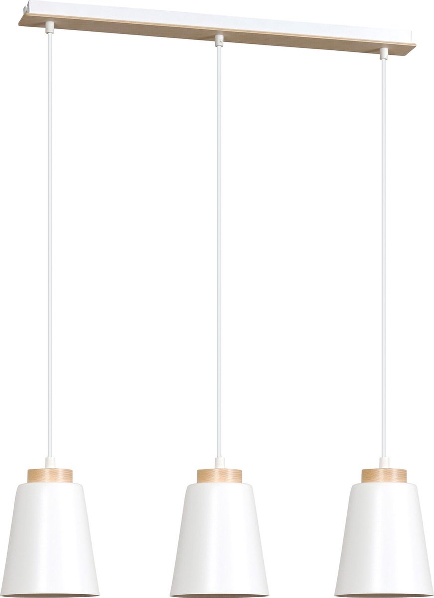 Emibig Kaarina lange 3L witte pendellamp met hout 3x E27 - Perfecte verlichting voor elke ruimte