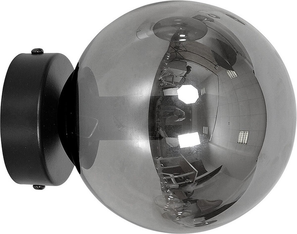 Emibig Stevns zwarte wandlamp bol in gefumeerd glas 1x E14 - Perfecte sfeerverlichting voor elke ruimte