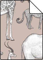 Proefstaal ESTAhome behangpapier jungle dieren oudroze en grijs - 139271 - 26,5 x 21 cm