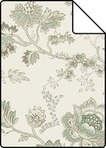 Proefstaal ESTAhome behang vintage bloemen crème en vergrijsd groen - 139400 - 26,5 x 21 cm