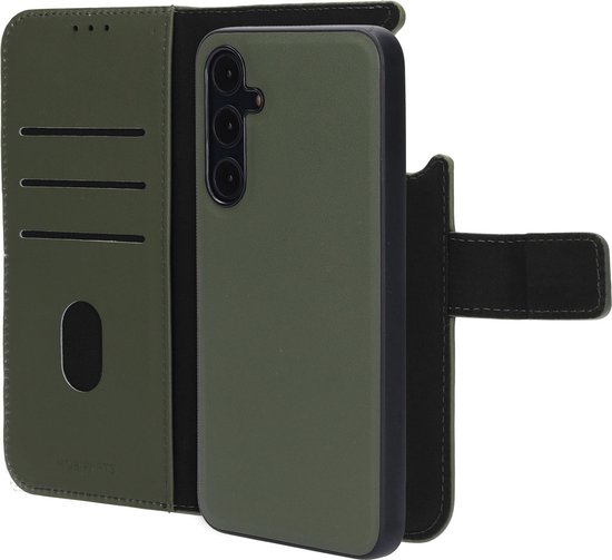 Foto: Mobiparts hoesje geschikt voor samsung galaxy a55 wallet 2 in 1 boekhoesje magsafe echt leder uitneembare case sterke magneet sluiting contactloos betalen groen