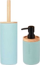 Berilo badkamer accesoires Malaga - toiletborstel/zeeppompje - lichtblauw - polyresin/rvs