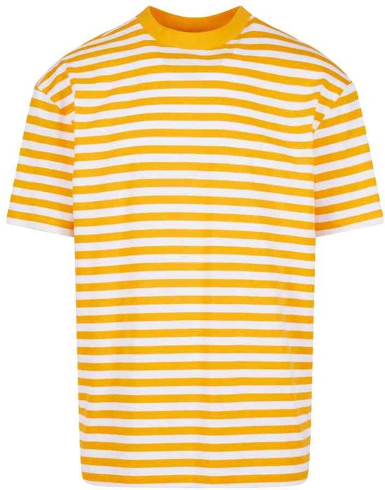 Urban Classics - Regular Stripe Heren T-shirt - 4XL - Wit/Oranje