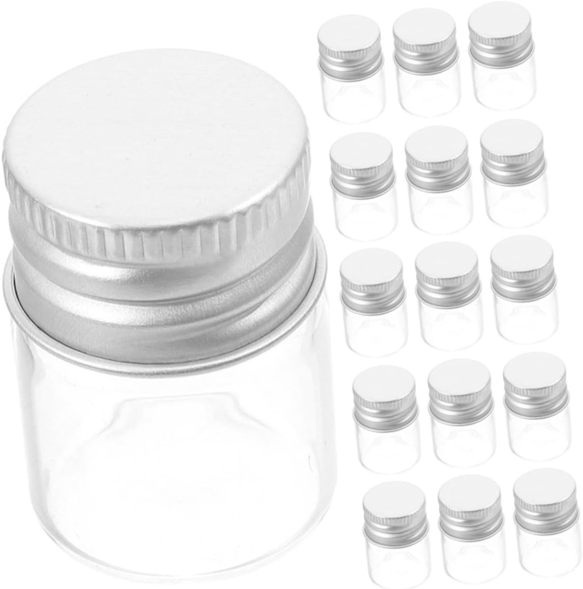 30 Stuks Mini Glazen Flesjes met Aluminium Schroefdop Compacte Draagbare Kleine Glazen Potjes voor Cosmetica Poeders Monsters DIY Knutselopslag