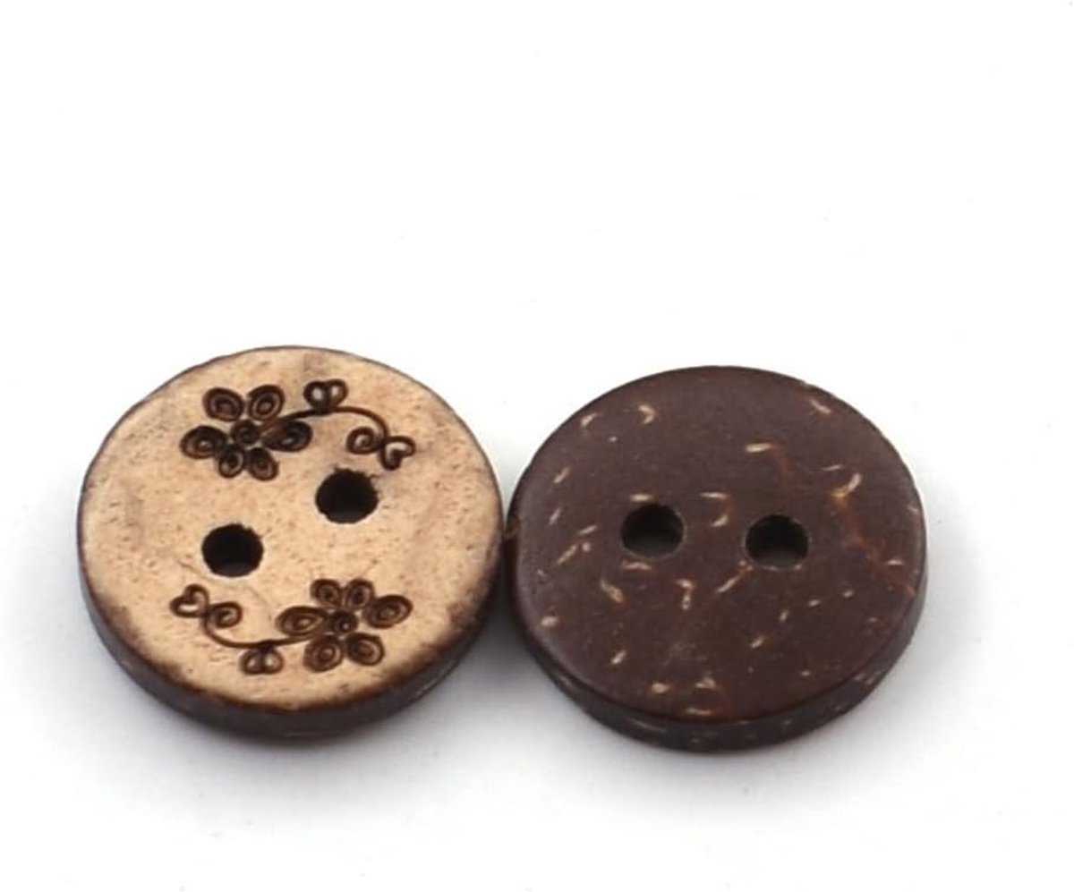 50 stuks natuurlijke kokosnootschaalknoppen met twee gaten, decoratieve knopen, knopen met twee gaten, kokosknoppen, voor doe-het-zelf scrapbooking, decoratie, kleding, accessoires, naaien, knutselen