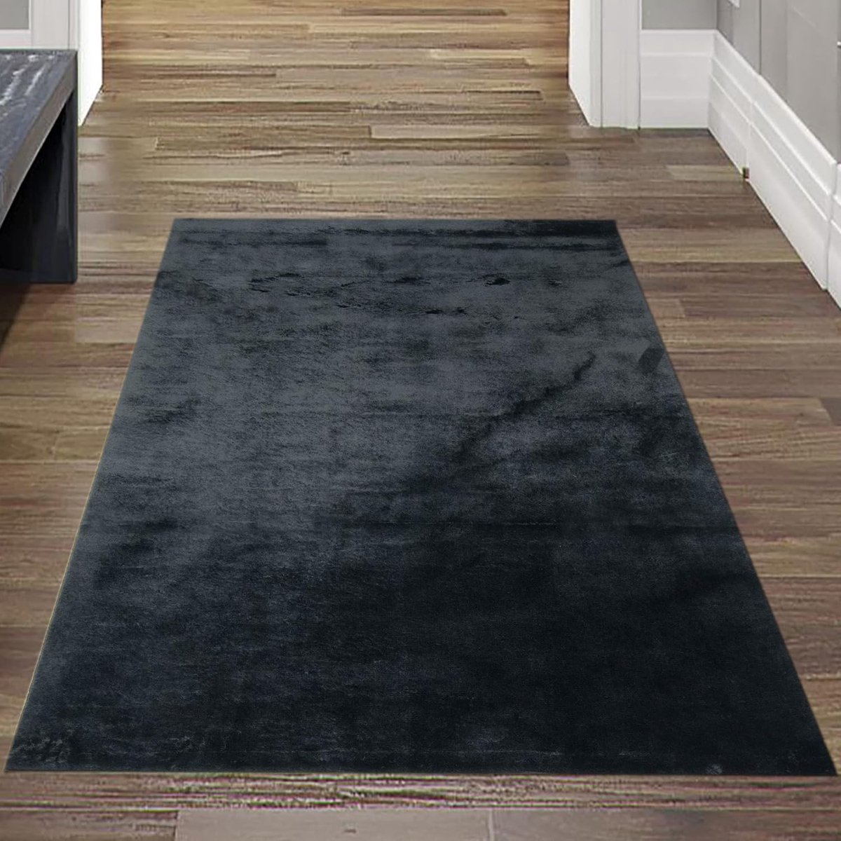Tapijt shaggy woonkamer tapijt flokati in zwart formaat 60x110 cm