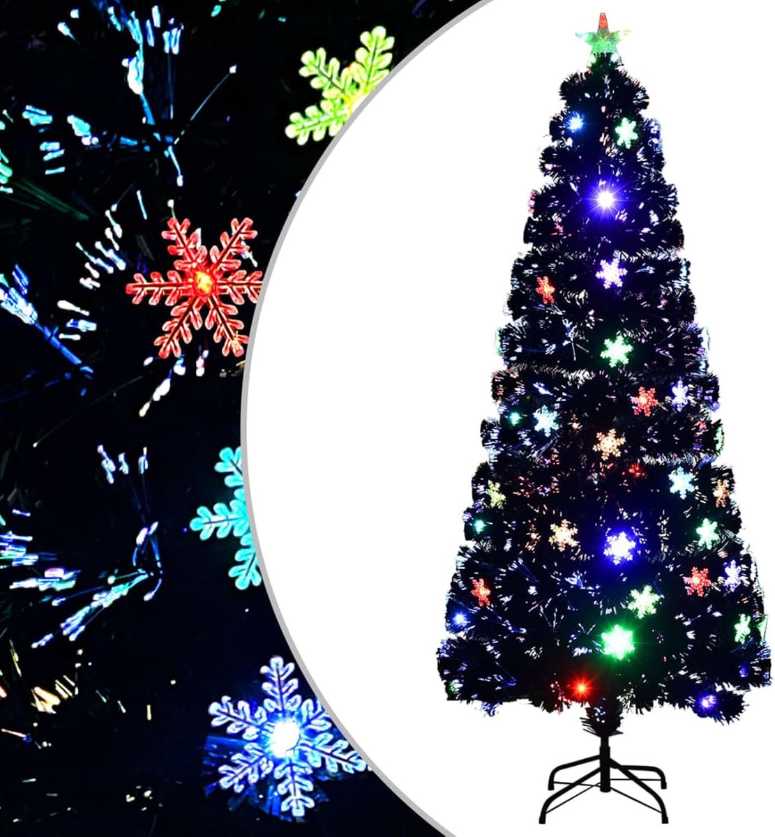 Kerstboom met led-sneeuwvlokken zwart 180 cm fiber-look, kerstboom voor woonkamer kantoor of kerstmarktdecoratie 328463