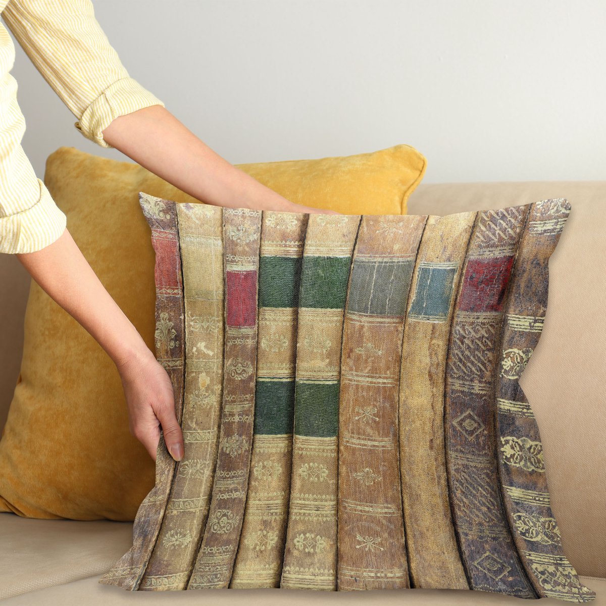 ABAKUHAUS Bücher Kussenhoes, Makro-Foto van Antiek Novels, Wasbare Kleurechte Kussenhoes met Digitale Dubbelzijdige Print en Ritssluiting, 60 x 60 cm, Meerkleurig
