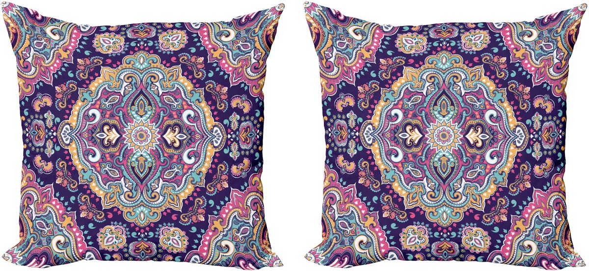 ABAKUHAUS Etnisch Sierkussenhoes Set van 2, Boho Kleurrijke, Modern Accent Dubbelzijdige Digitale Print, 50x50, Meerkleurig