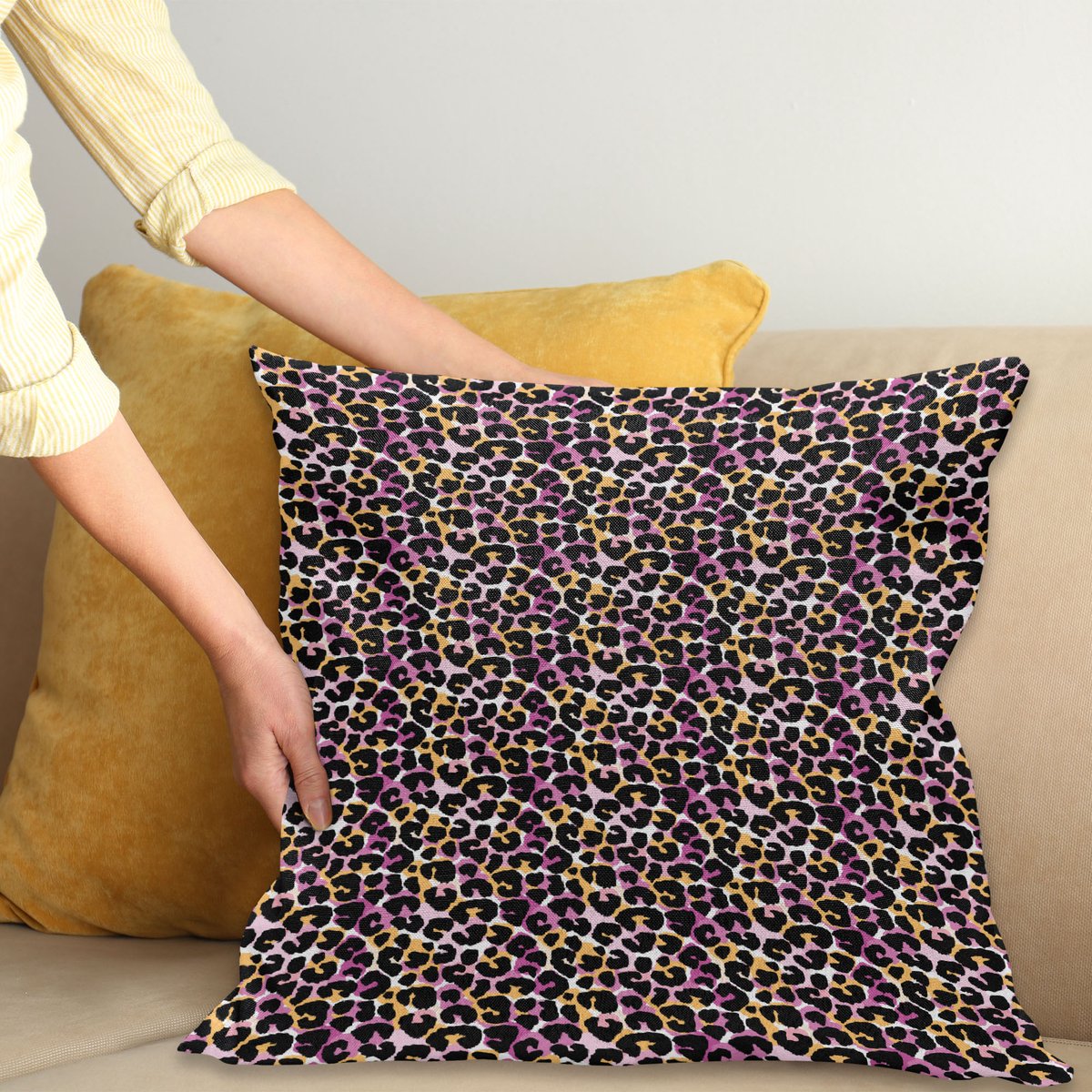 ABAKUHAUS Leopard-Print Kussenhoes, Wild Exotisch Dier, Kussenhoes zonder Binnenkussen, met Ritssluiting, Dubbelzijdige Print, Wasbaar, 40 x 40 cm, Meerkleurig