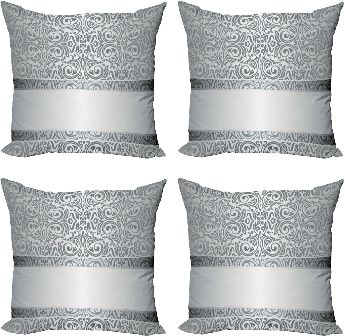 ABAKUHAUS Damast Sierkussen Kussenhoes 4er Set, Barocke Damast-Kurven, Modern Accent Dubbelzijdige Digitale Print, 40 x 40 cm, Grijs Lichtgrijs