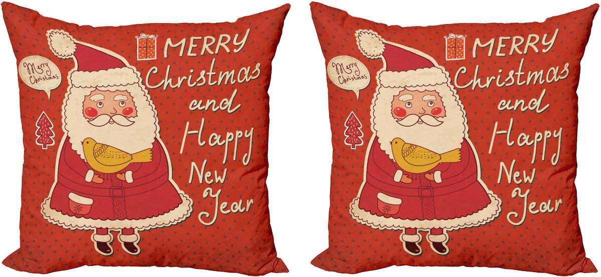 ABAKUHAUS Kerstmis Sierkussenhoes Set van 2, Santa en Geel Vogel, Modern Accent Dubbelzijdige Digitale Print, 40x40, Ivoor Oranje