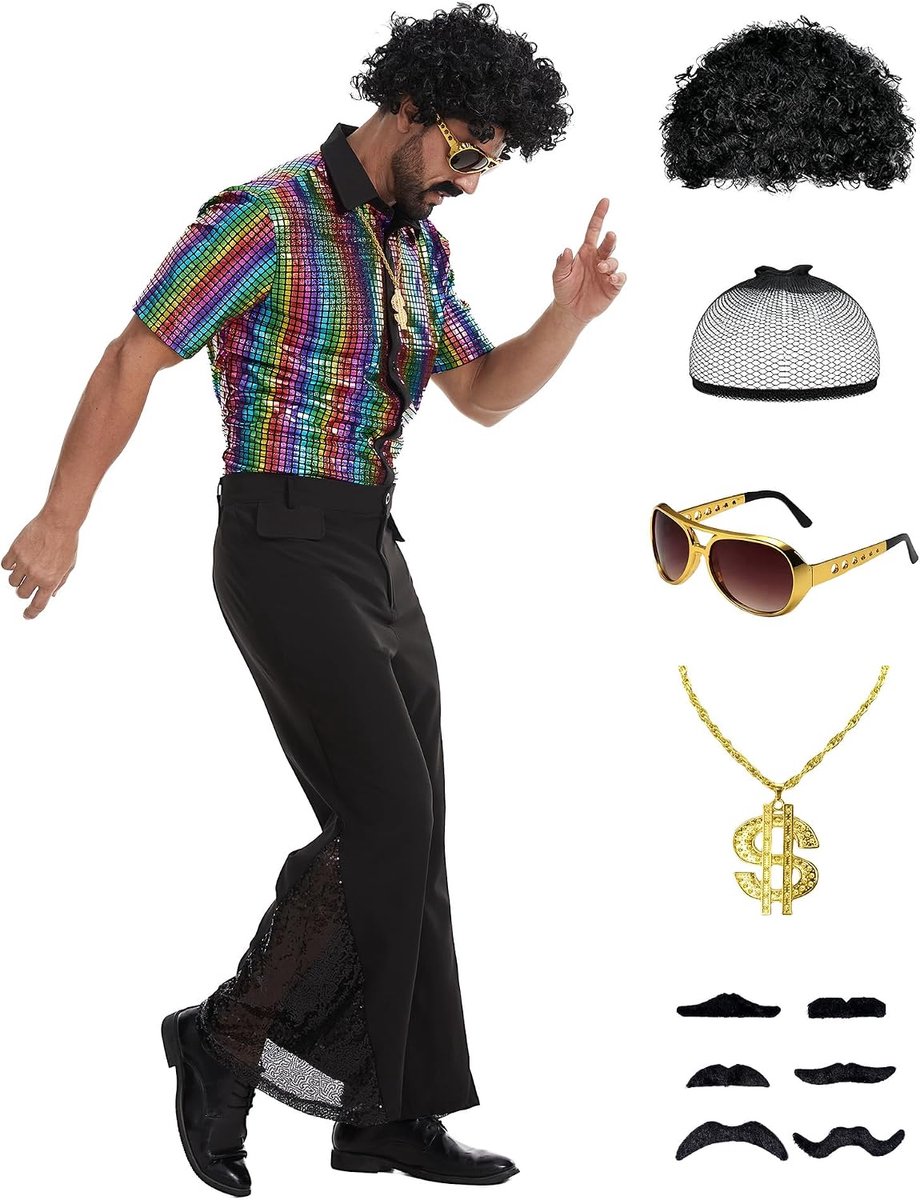 70-outfit voor heren, retro discokostuum, voor Halloween en carnaval