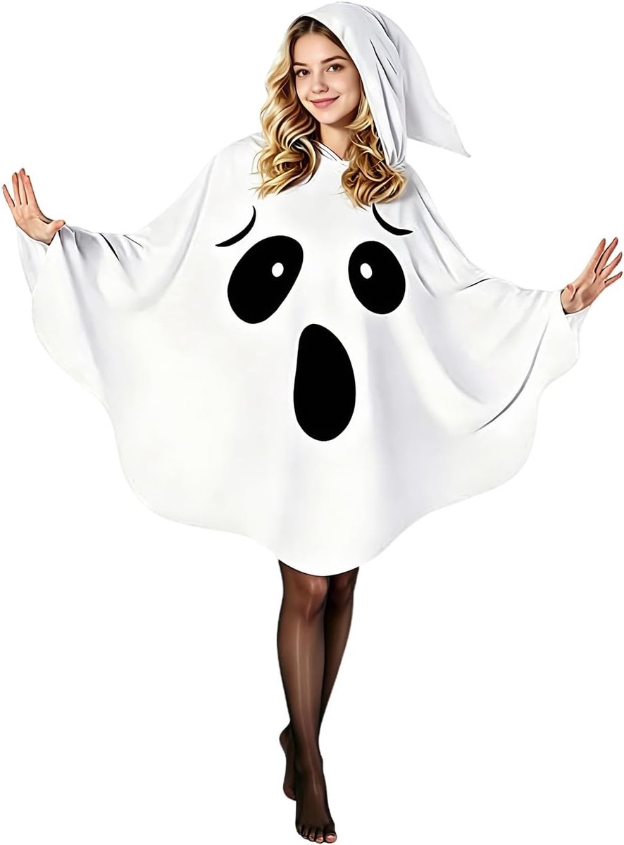 Witte cape met capuchon, griezelige geestcape, spookkostuum voor Halloween, carnaval, cosplay