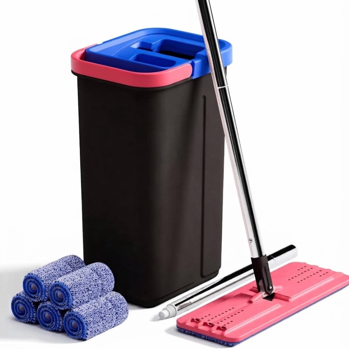 Dweilset - Complete Mopset met Emmer - Dweilset met Emmer & Uitwringer - Zwart/Roze - 33cm x 13cm x 153cm