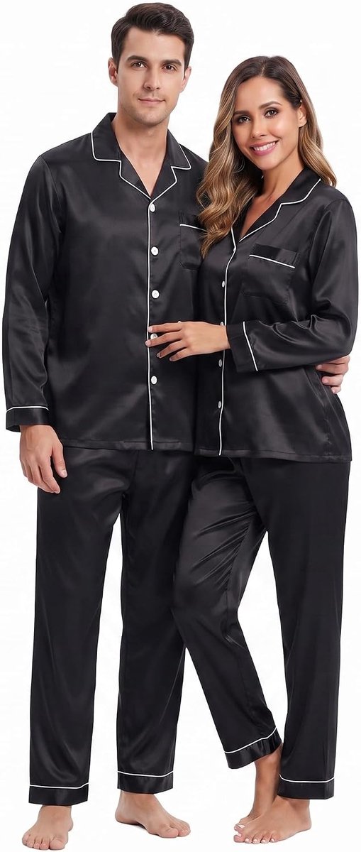 Set van 2 satijnen pyjama's in partnerlook