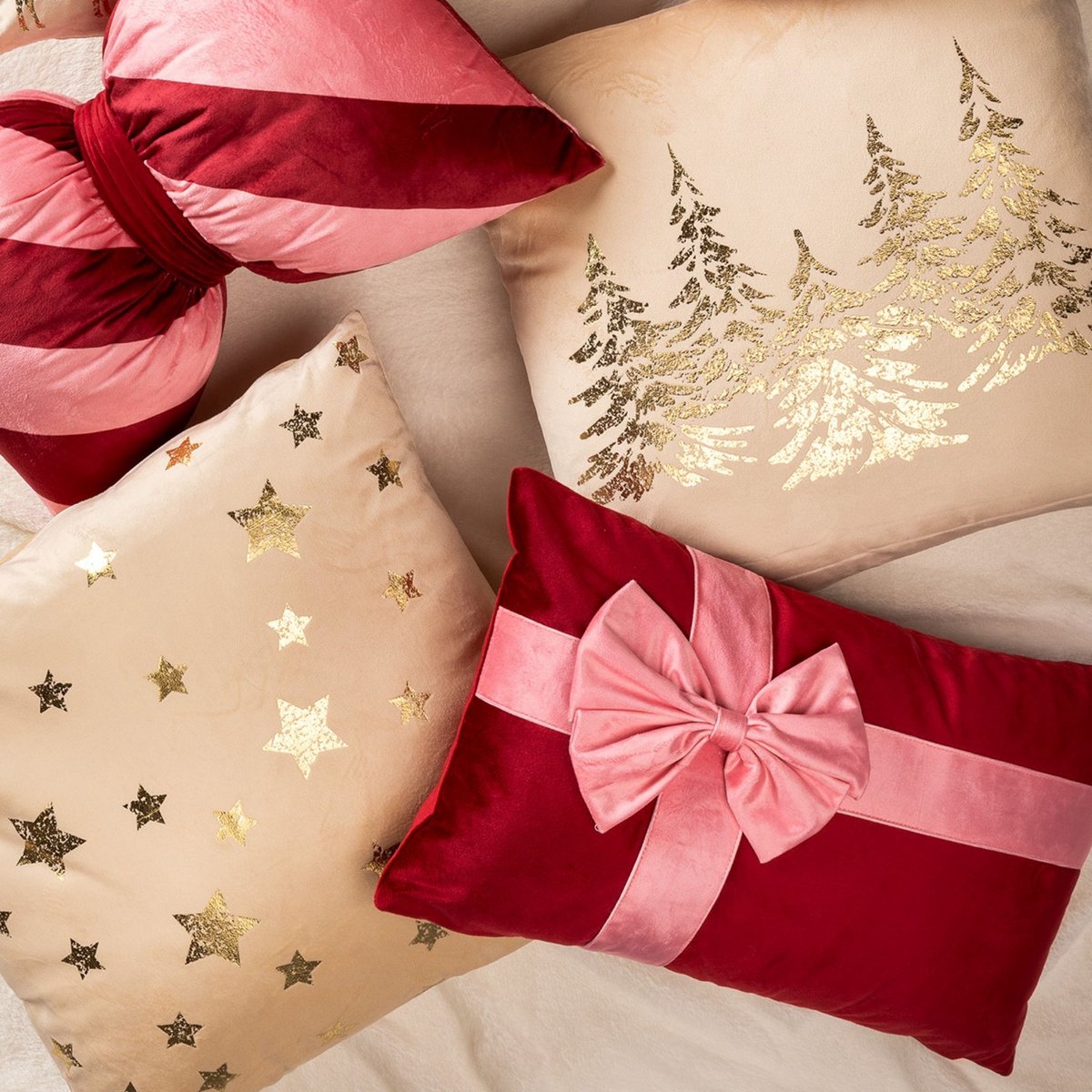 Textino kerstkussen STARRY-SKY - sierkussen 45x45 cm - fluweel - sterren - beige, goud - inclusief binnenkussen – foto 5