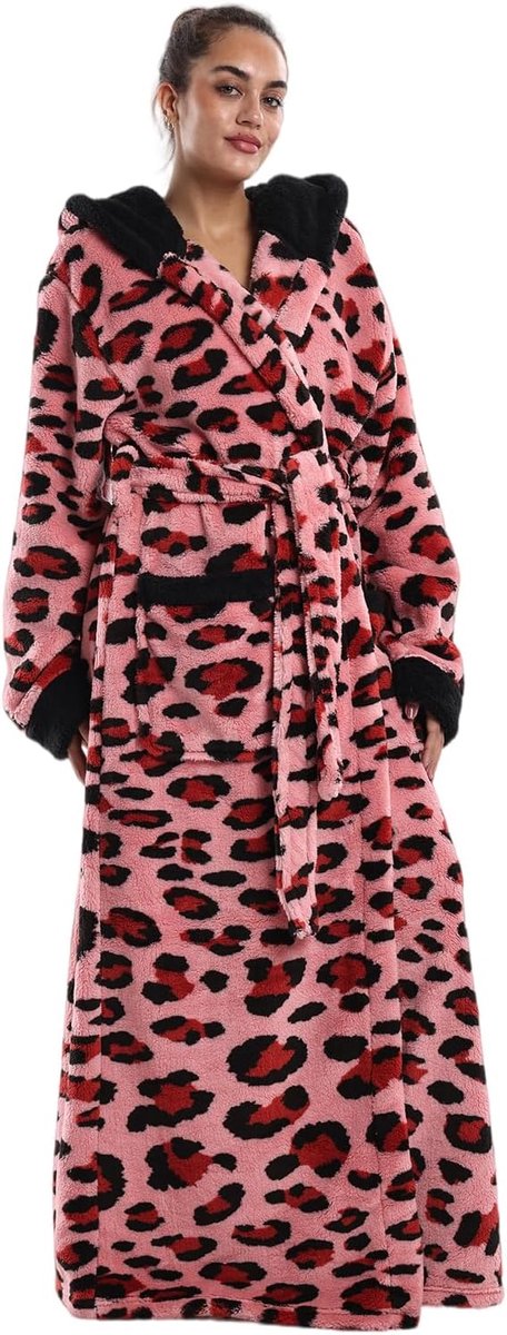 Badjas met luipaard capuchon voor dames, 280 g/m² flanel loungewear