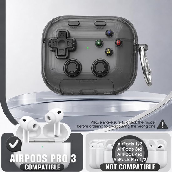 Beschermhoes voor AirPods Pro 3 met drukknop, veiligheidsvergrendeling en reinigingsset, zachte TPU-hoes, met praktische standfunctie voor mobiele telefoon, doorschijnend zwart — afbeelding 2