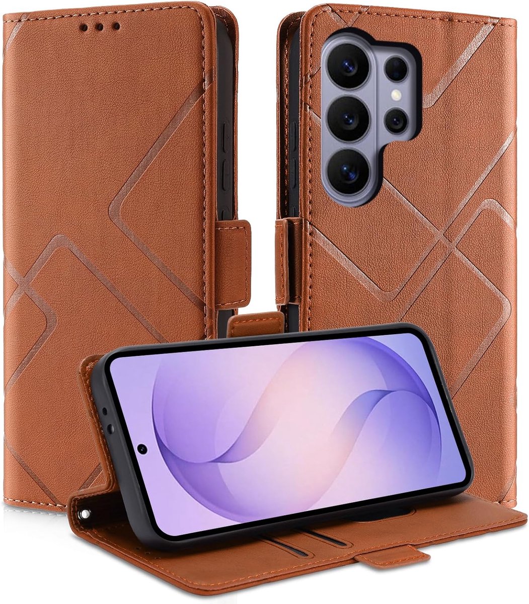 Telefoonhoesje voor Samsung Galaxy S26 Ultra, PU en TPU, klaphoes, met standfunctie, kaartenvak, stootvast, beschermhoes voor Samsung Galaxy S26 Ultra, bruin