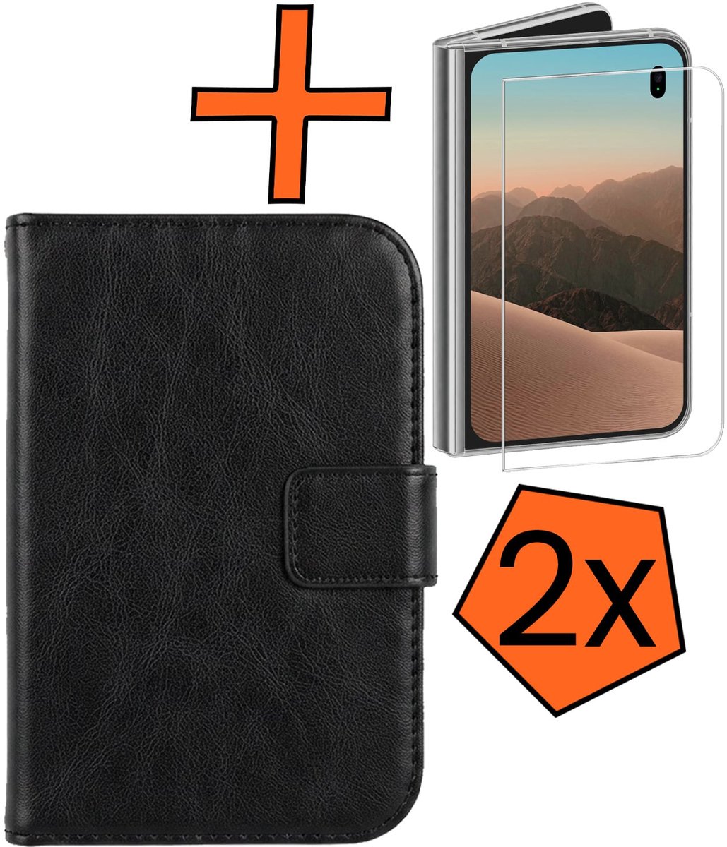 Hoes - Met 2x Screenprotector - Geschikt voor Apple iPhone Duo - Luxe Pasjeshouder - Bookcase Portemonee - Flip Case - Kunstleer Book Case - Flipcase Hoes - Book Cover - Walletcase - PortemonneeHoes - Zwart