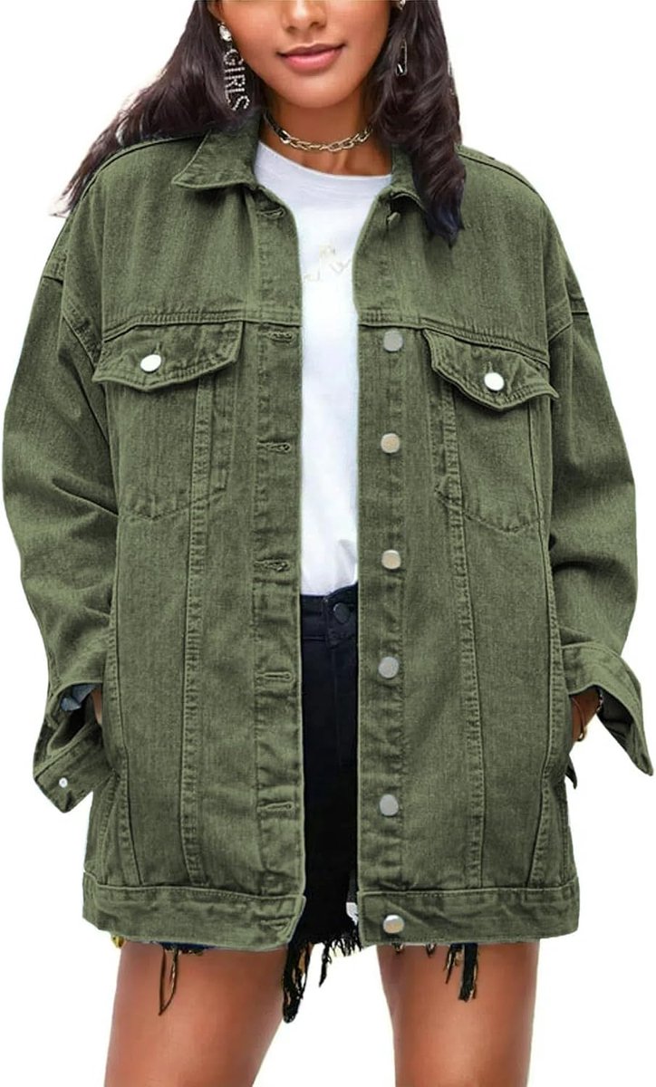 Women's Oversized Mid Long Denim Jacket Jean Biker Coat(0199-M)