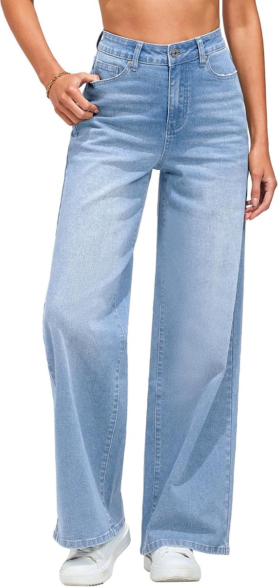 Jeans voor dames met wijde pijpen en hoge taille