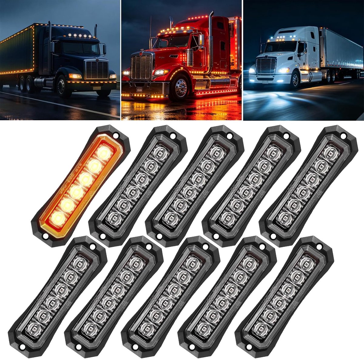 10 x LED-Markeringslampen 12 V-24 V 6 LED (Geel/Amber)