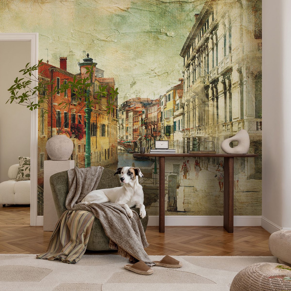 Coloray Vliesbehang - Oranje Snellijm Behang - 104x70 cm - Stedelijke Impressie Fotobehang Vlies - Hal behang Steden - Muurschildering - Woonkamer behang