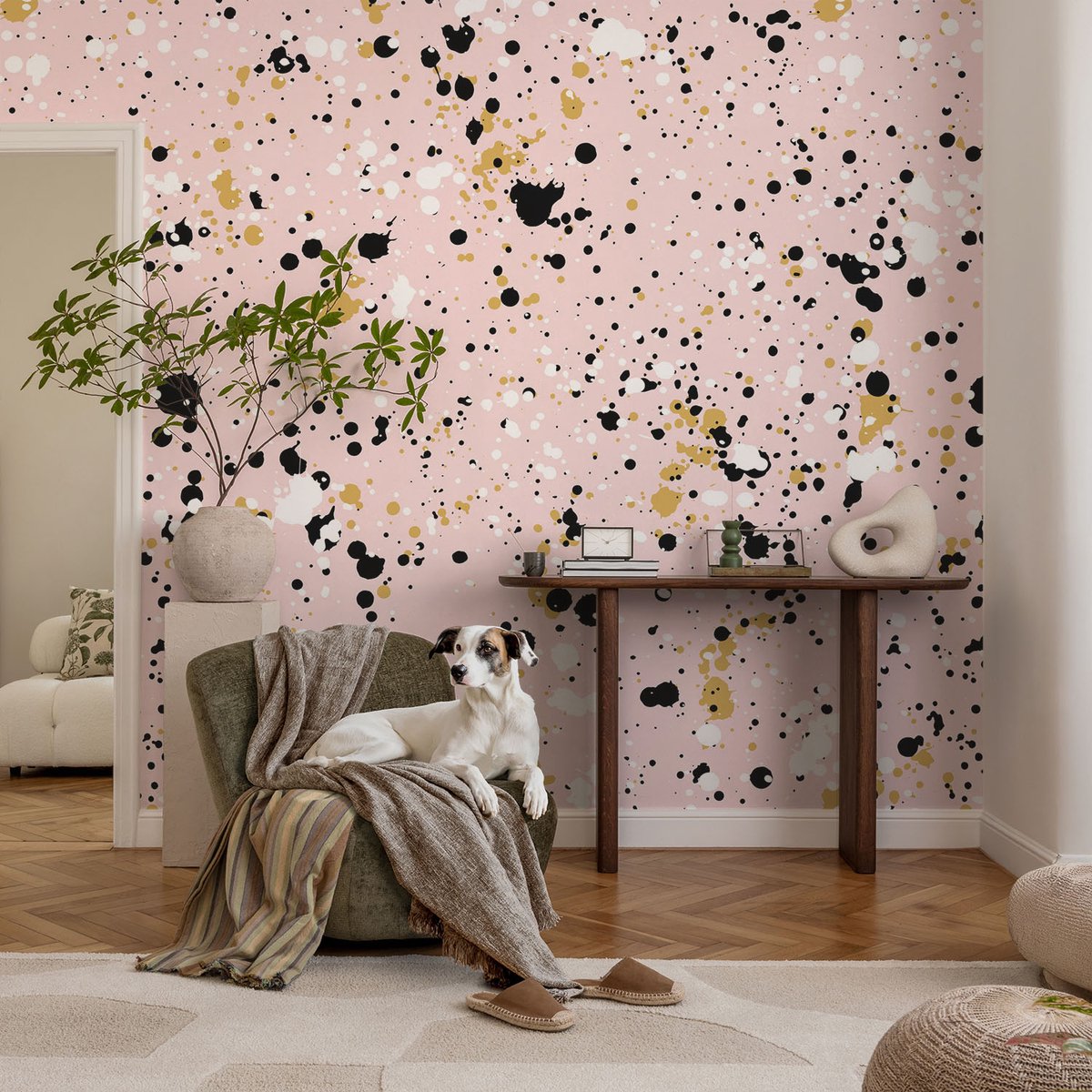 Coloray Vliesbehang - Roze Snellijm Behang - 104x70 cm - Artistieke Plekken Fotobehang Vlies - Hal behang Abstractie - Muurschildering - Hal behang