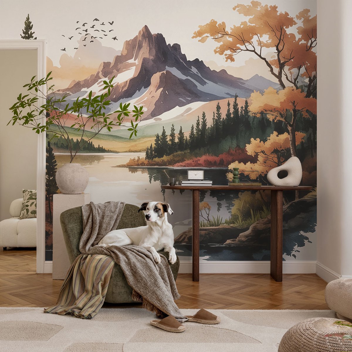 Coloray Vliesbehang - Bruin Snellijm Behang - 104x70 cm - Bergherfst Fotobehang Vlies - Woonkamer behang Landschappen - Muurschildering - Hal behang