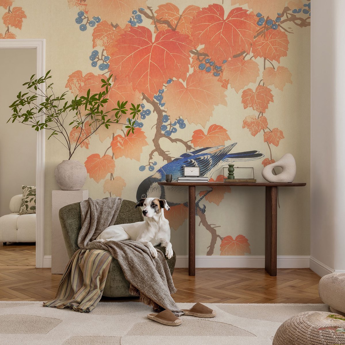 Coloray Vliesbehang - Beige Snellijm Behang - 104x70 cm - Wijnharmonie Muurschildering - Gang behang Dieren - Fotobehang Vlies - Slaapkamer behang