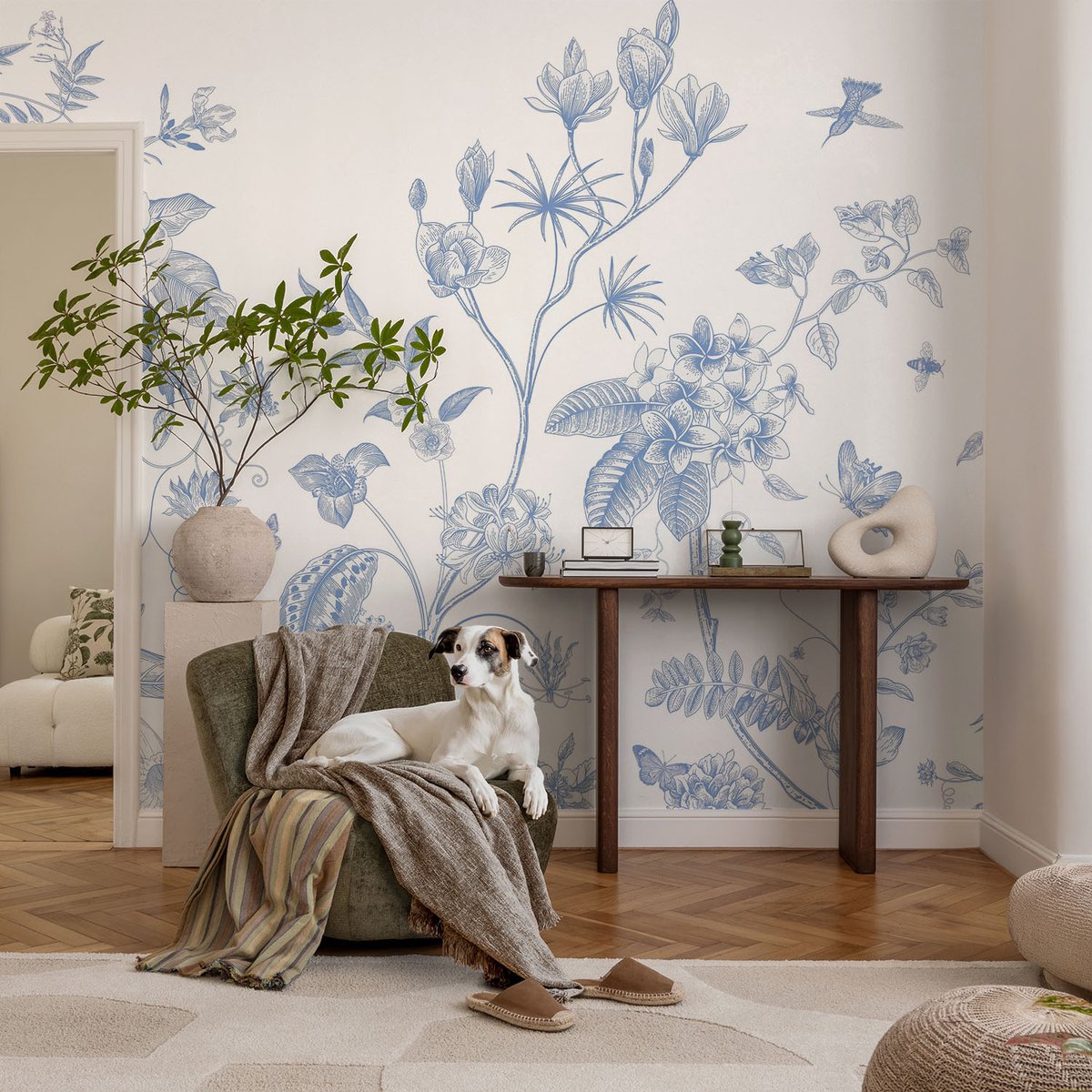 Coloray Vliesbehang - Wit Snellijm Behang - 104x70 cm - Bloemenpatroon Fotobehang Vlies - Hal behang Bloemen En Planten - Muurschildering - Woonkamer behang