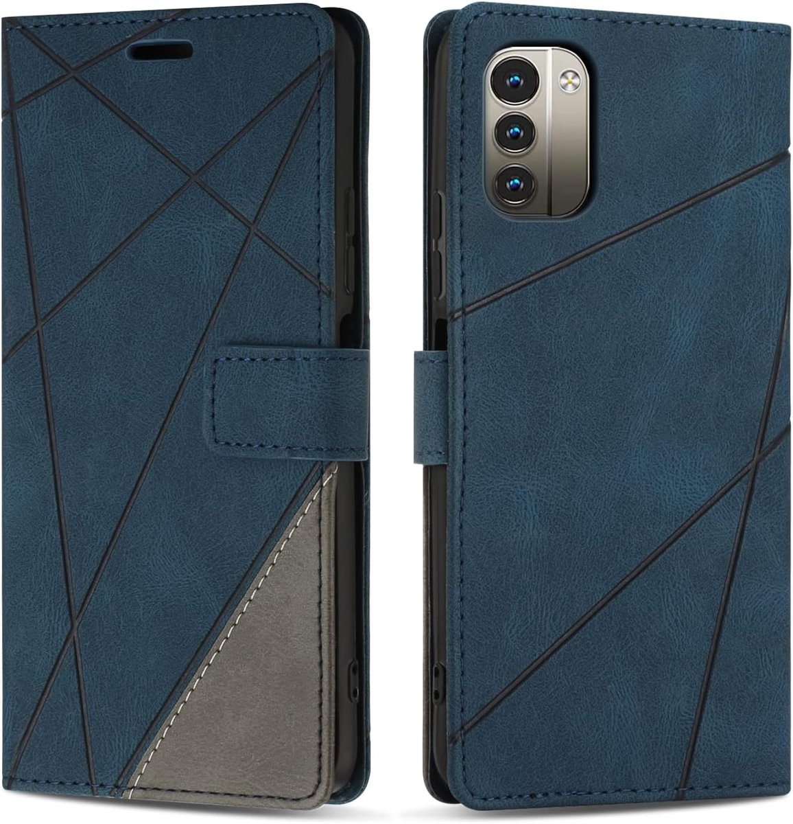 Hoesje voor Nokia G21, Premium Lederen Portemonnee Beschermhoes Telefoonhoesjes met Kaartenvakken Beschermhoesje voor Nokia G21, Blauw