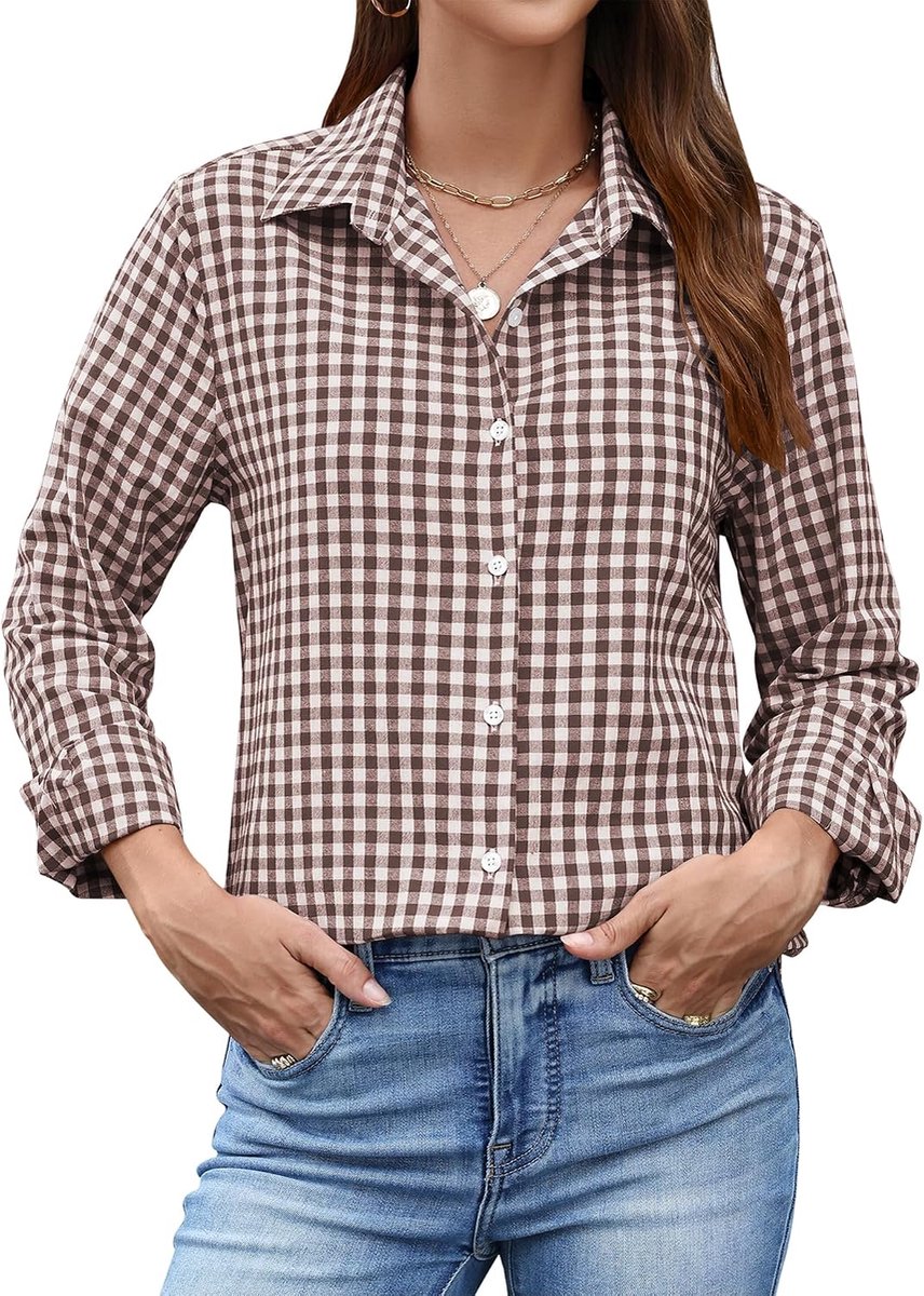 Blouse dames lange mouwen blouseshirt effen overhemd elegant gestreepte blouse casual business outfit losse hemdblouse katoen tuniek hemd bovenstuk