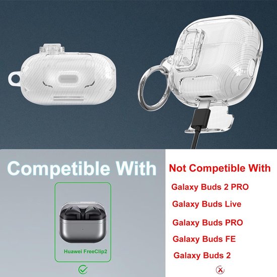 Beschermhoes voor Huawei FreeClip 2, ultradun, zachte siliconen, schokbestendig, met karabijnhaak, transparant — afbeelding 2