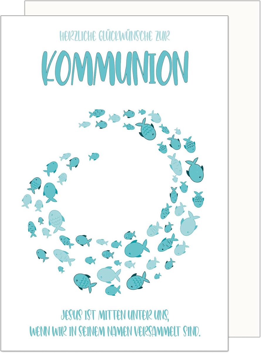 Seidel Premium wenskaart voor Communie met envelop. Een enkele kaart voor Communie Wenskaart Gefeliciteerd voor Communie Vissen Jongen Meisje (KO282 SW023)