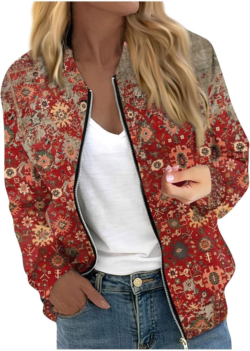 Bomberjacke Damen Blumenmuster Leichte Sommerjacke Sommer Reißverschluss Kurz Pilotenjacke Dünne Langarm Übergangsjacke